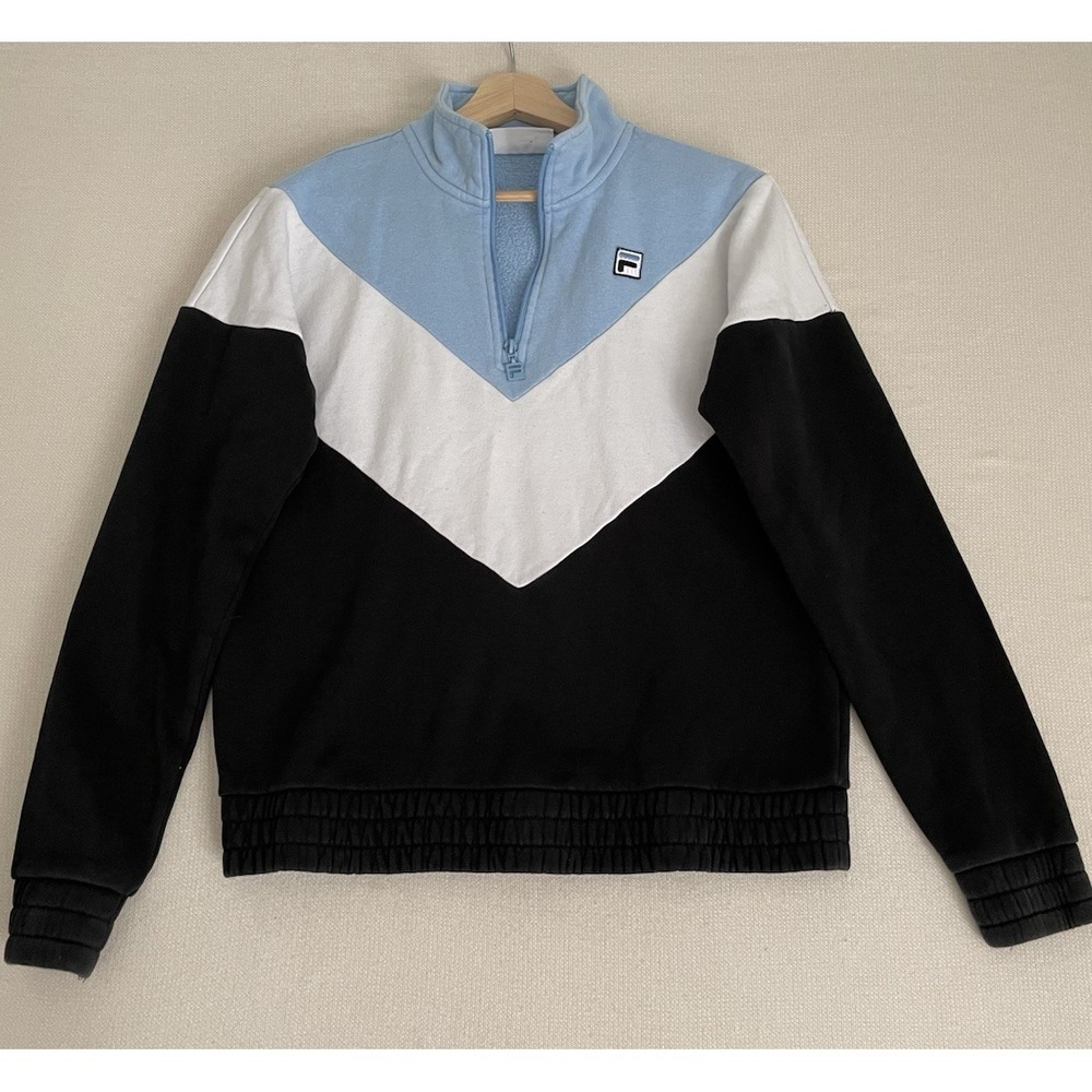 FILA Women's Quarter Zip Pullover Sweatshirt Top Size Medium Chevron Blue Shirt